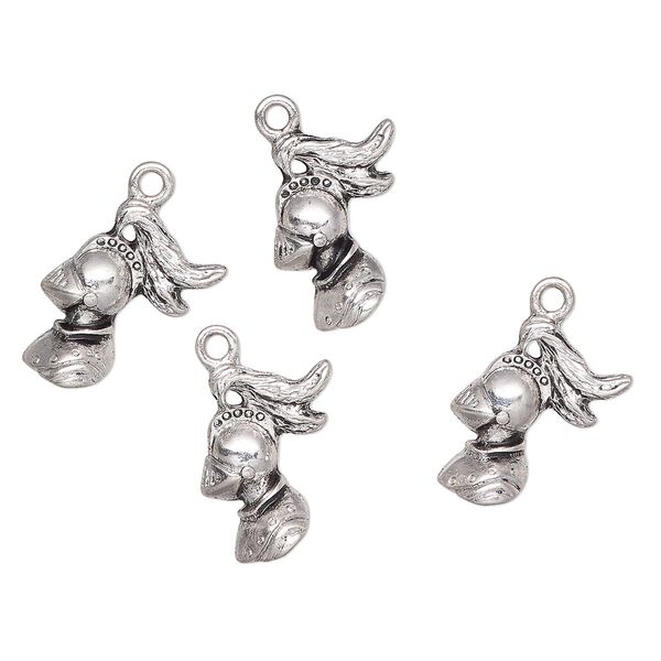 Charm, antique silver-finished "pewter" (zinc-based alloy), 18x15mm knight. Sold per pkg of 4. image number 0