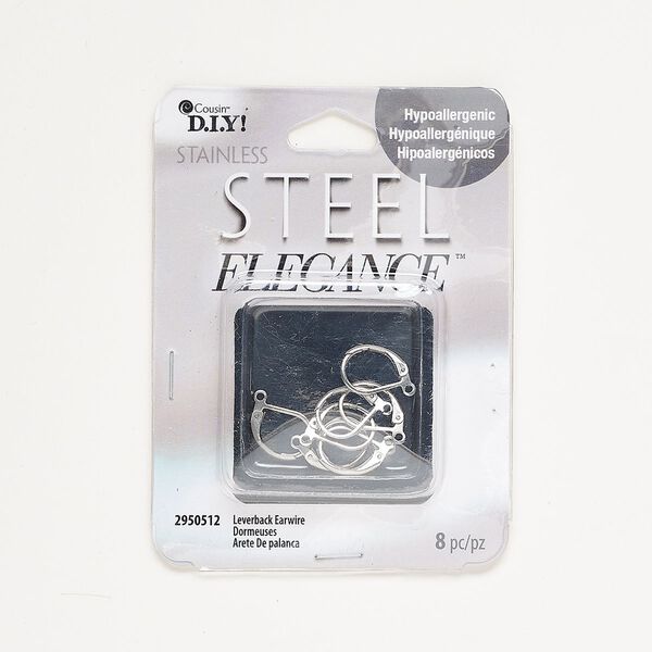 Earring, silver-finished stainless steel, 13mm leverback. Sold per pkg of 2 pairs. image number 0