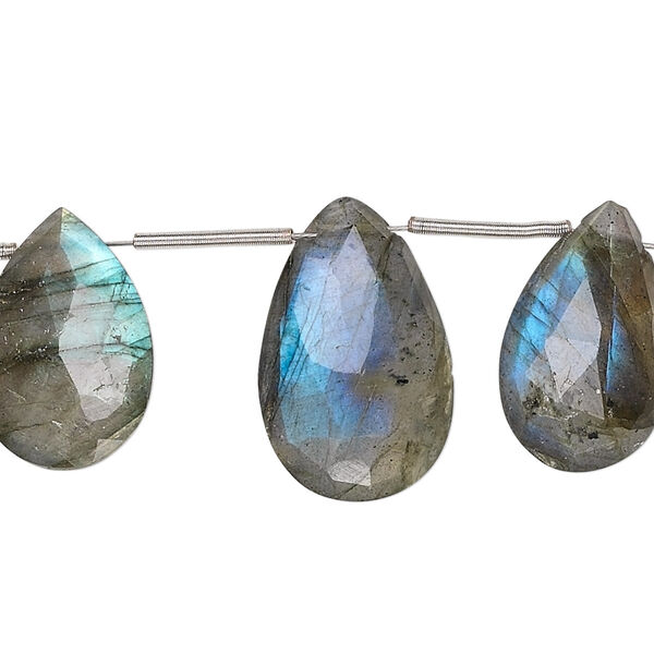 Labradorite 1pkg1, hand-cut top-drilled faceted puffed teardrop bead natural 8 inch graduated 14x10mm-20x12mm image number 0