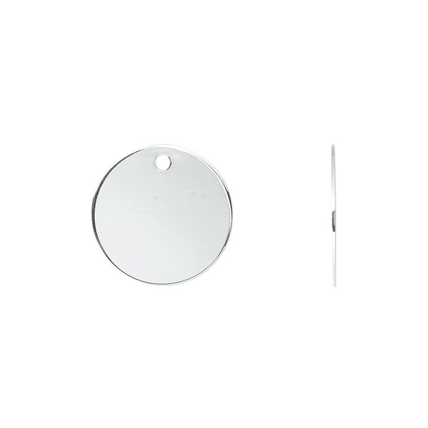 Drop, silver-plated brass, 15mm flat round. Sold per pkg of 500. image number 0
