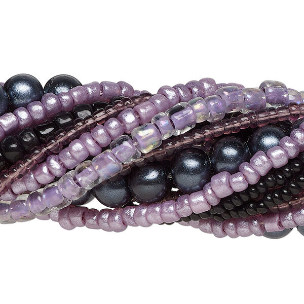 Bead assortment, glass, opaque to transparent light to dark purple, 3x1mm-6mm round and irregular rondelle. Sold per pkg of (8) 14-inch strands, approximately 1,200 beads. image number 0