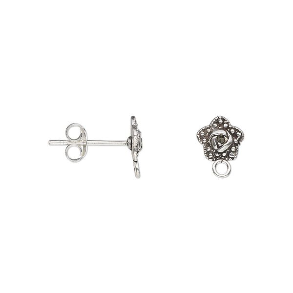 Earstud 1pkg2 sterling silver / marcasite (natural), 7mm star / closed loop / earnuts, 1 pair image number 0