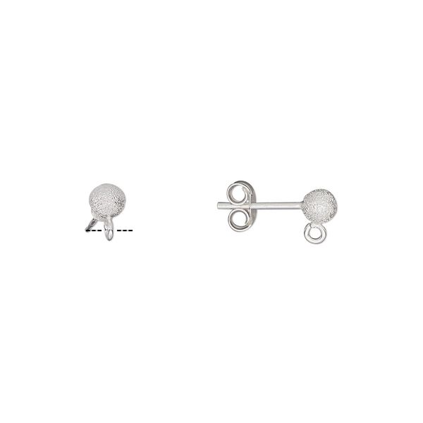 Earstud 1pkg2 sterling silver, 4mm stardust ball / open loop / earnuts, 1 pair image number 0