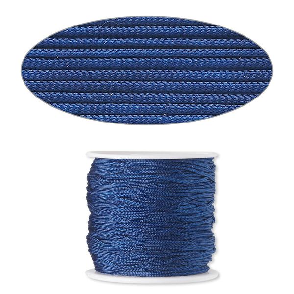 Cord, imitation silk, medium blue, 1mm. Sold per 100-foot spool. image number 0