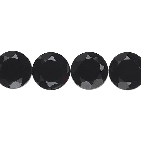 Black onyx 1pkg10, hand-cut faceted flat round bead B grade, 12mm image number 0