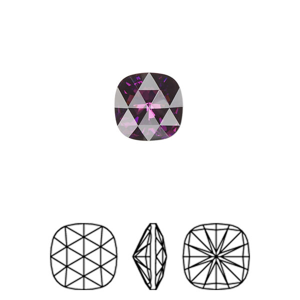 Fancy stone 2pk amethyst foil back, Crystal Passions® 10mm rose cut cushion 4471 image number 0