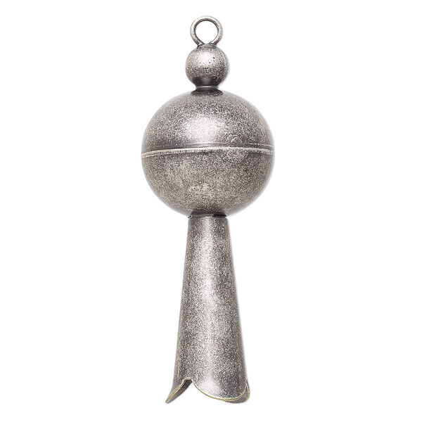 Focal, antique silver-plated brass and "pewter" (zinc-based alloy), 40x15mm 3D squash blossom. Sold per pkg of 2. image number 0
