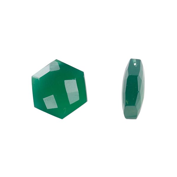 Green onyx 1pkg2, hand-cut top-drilled faceted puffed hexagon bead 13mm image number 0