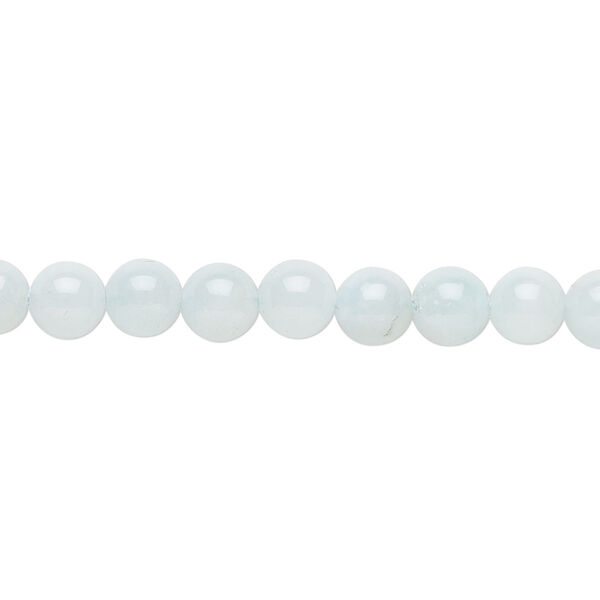 Bead, aquamarine (heated), 6mm round, C grade, Mohs hardness 7-1/2 to 8. Sold per 15-1/2" to 16" strand. image number 0