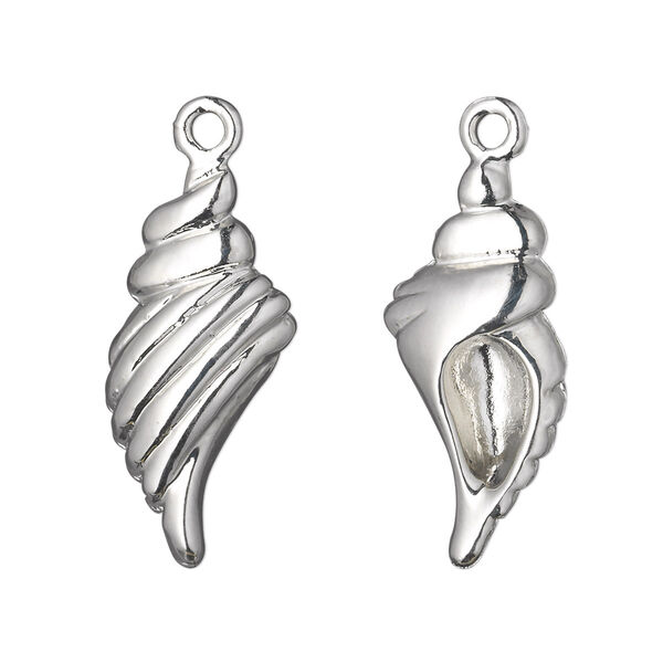 Charm, silver-finished "pewter" (zinc-based alloy), 26x13mm single-sided puffed shell. Sold per pkg of 4. image number 0