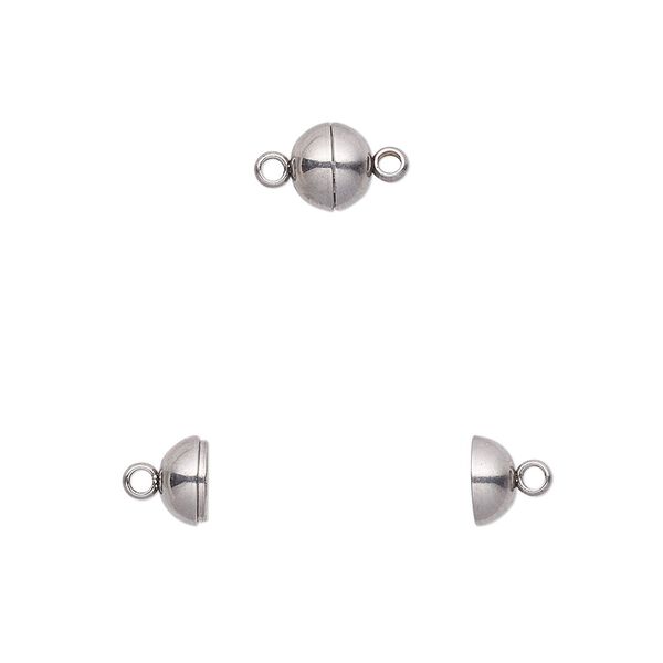 Clasp, magnetic, stainless steel, 6mm round. Sold individually. image number 0