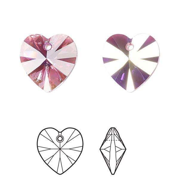 Drop 2pk rose AB, Crystal Passions® 14mm pendant heart 6228 image number 0
