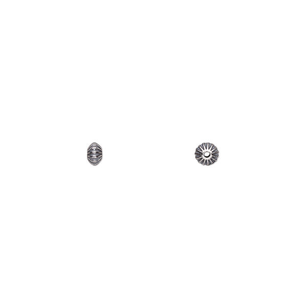 Bead, antiqued sterling silver, 3.5x2mm corrugated saucer. Sold per pkg of 10. image number 0
