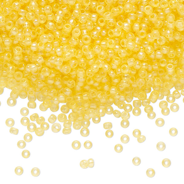 Seed bead, Preciosa Ornela Czech glass, pkg/500g, #11 rocaille, translucent solgel dyed rainbow yellow, (41181). image number 0