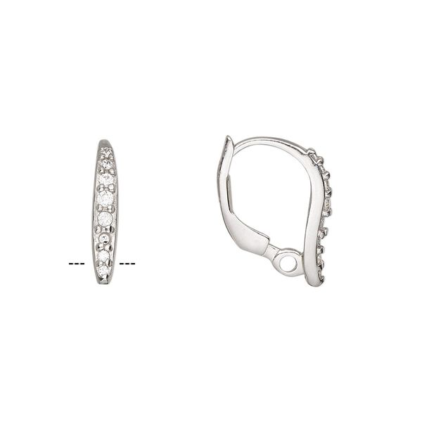 Ear wire leverback 1pkg2 sterling silver / cubic zirconia, 17mm / 1.5mm faceted round / closed loop, clear 1 pair image number 0