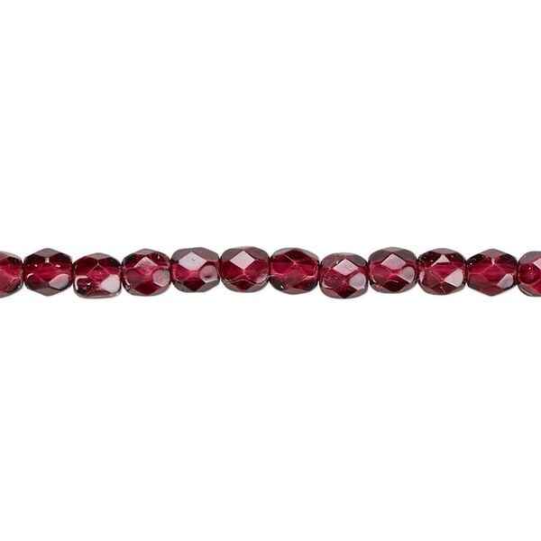 Bead, Czech fire-polished dipped décor glass, garnet red, 4mm faceted round. Sold per 15-1/2" to 16" strand, approximately 100 beads. image number 0