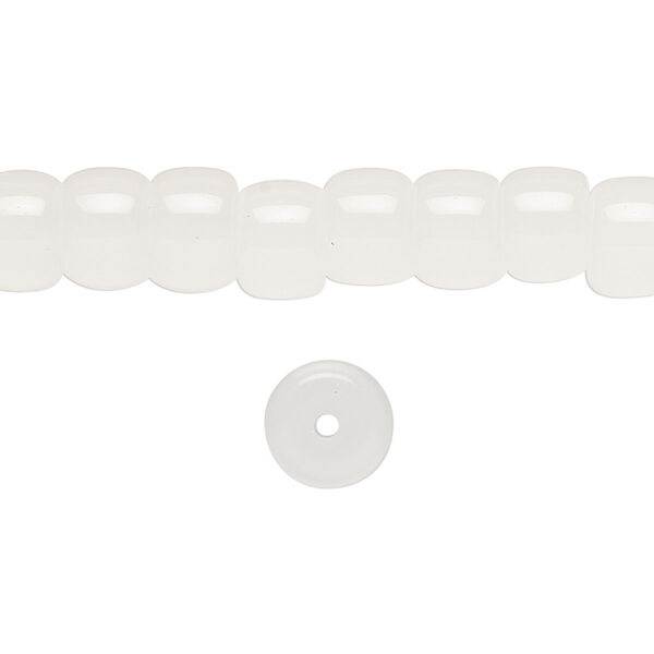 Bead, glass, translucent white opal, 8x6mm barrel. Sold per 15-1/2 to 16-inch strand. image number 0