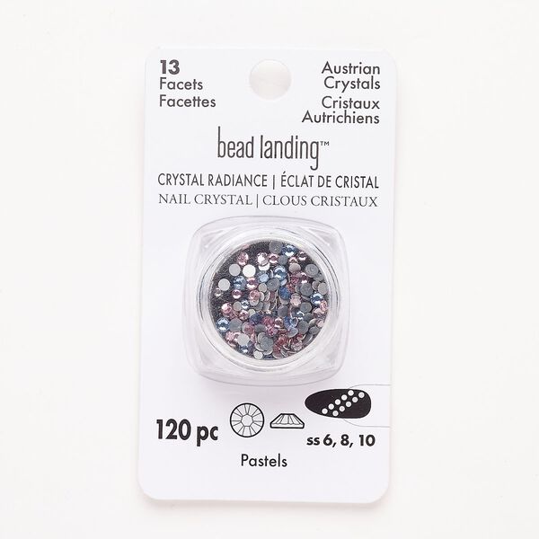 Flat back mix, hotfix rhinestone, pkg/120, 1.90-2.90mm round, SS6 / SS8 / SS10, pastels, foil back. image number 0