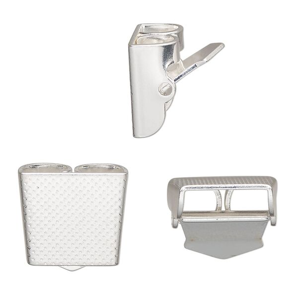 Bolo slide, silver-plated steel, 16x14mm lever-action, fits up to 4mm cord. Sold per pkg of 6. image number 0