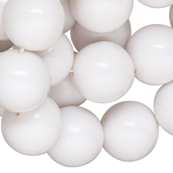 Bead, acrylic, opaque white, 15-16mm round. Sold per 30-inch strand, approximately 50 beads. image number 0