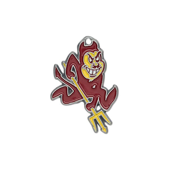 Charm, enamel and "pewter" (zinc-based alloy), red / yellow / white, 26x18mm single-sided Arizona State Sun Devils. Sold individually. image number 0