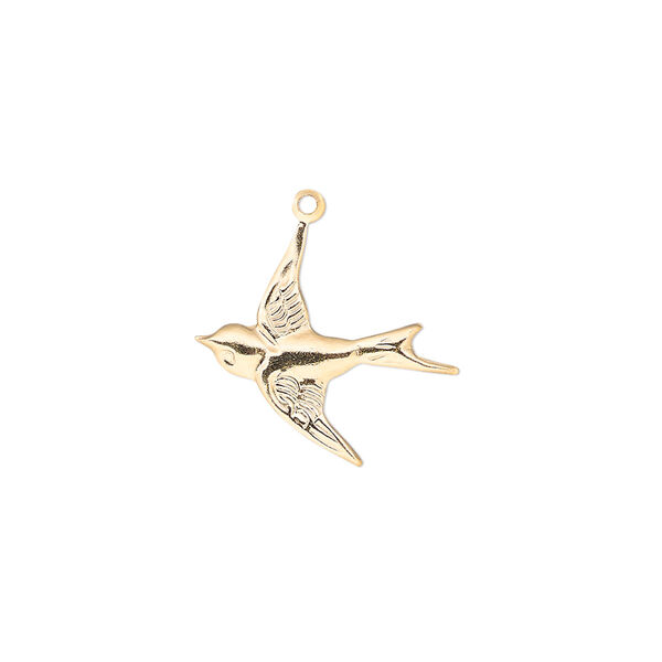 Charm, 14Kt gold-filled, 18x17mm single-sided flying bird. Sold per pkg of 2. image number 0
