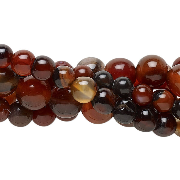 Red agate / black agate 1pkg5, round bead 14 inch mix 5-9mm image number 0
