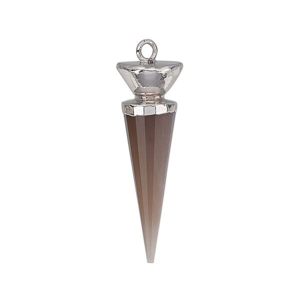 Focal, brown moonstone (natural) / electroplated silver / silver-plated sterling silver, 30x9.5mm-31x10mm hand-cut faceted point. Sold individually. image number 0