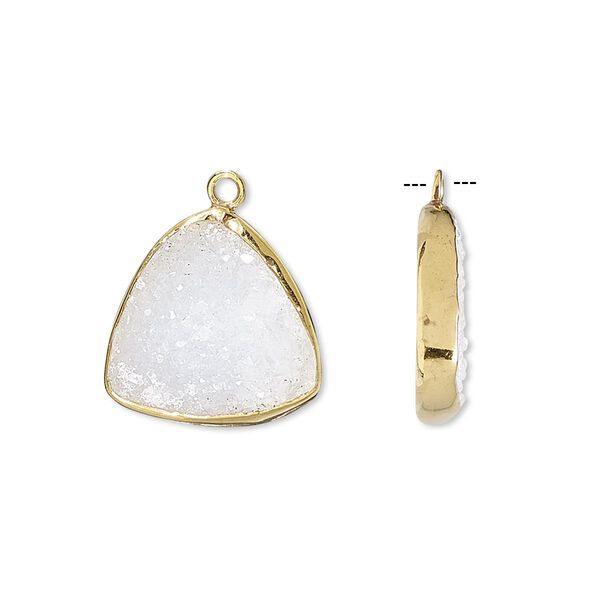 Drop, white druzy agate (natural) and gold-finished sterling silver, 16x16x16mm single-sided triangle. Sold per pkg of 2. image number 0