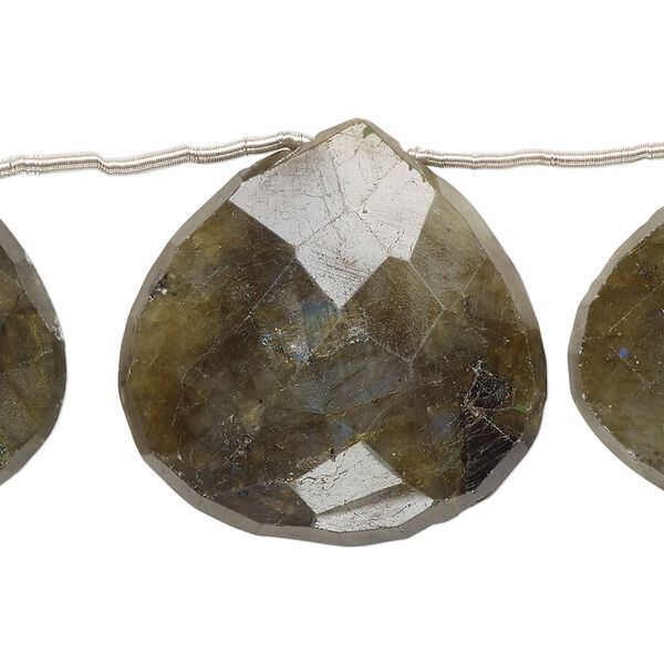 Labradorite 1pkg6, hand-cut top-drilled faceted puffed teardrop bead natural 23-28mm image number 0