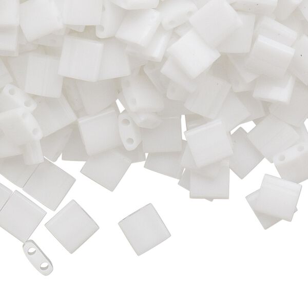 Seed bead, TILA®, glass, pkg/40g, 5mm full tila square, opaque white, (TL-402). image number 0