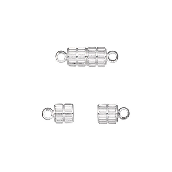 Clasp, magnetic, silver-finished brass, 11x5mm corrugated barrel. Sold per pkg of 100. image number 0