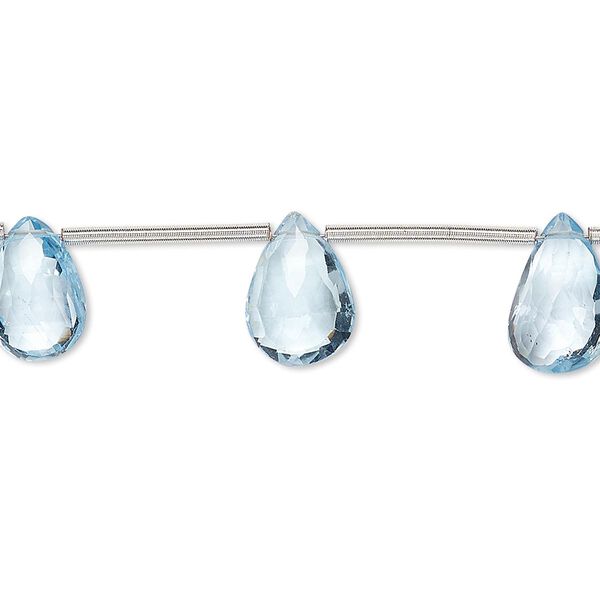 Sky blue topaz 1pkg10, hand-cut top-drilled faceted puffed teardrop bead graduated 9x5mm-11x7mm image number 0