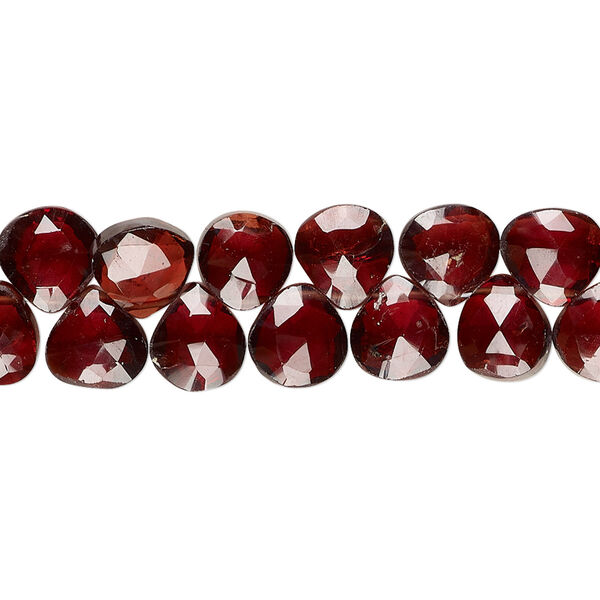 Bead, garnet (natural), 7x6mm-8x7mm hand-cut top-drilled faceted puffed teardrop with 0.4-1.4mm hole, B+ grade, Mohs hardness 7 to 7-1/2. Sold per 7-inch strand. image number 0