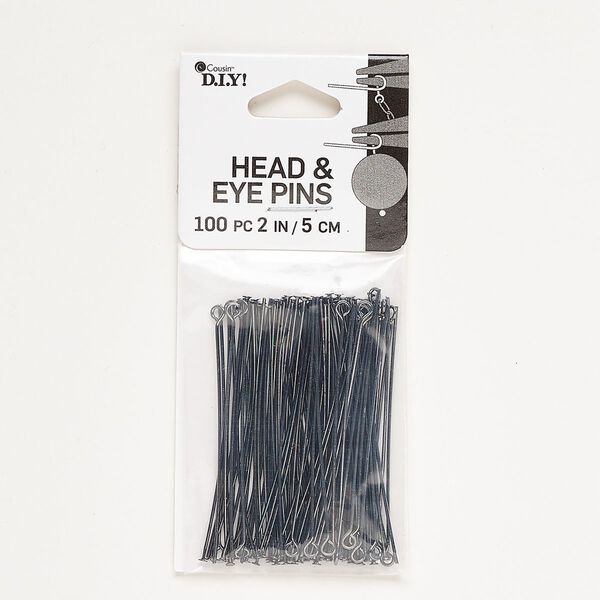 Steel 1pkg100, head pin / eye pin mix 2 inches / 22 gauge black finish image number 0