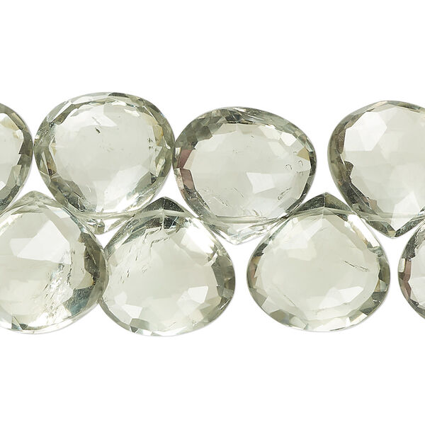 Green quartz 1pkg1, hand-cut top-drilled faceted puffed teardrop bead 7 inch 14x14mm-16x15mm image number 0