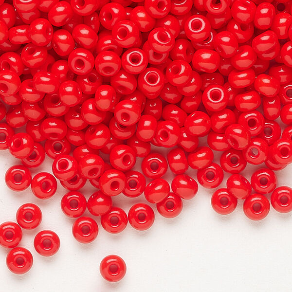 Seed bead, Preciosa Ornela Czech glass, pkg/500g, #6 rocaille, opaque bright red coral, (93170). image number 0