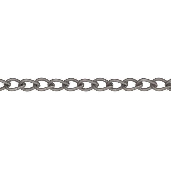 Chain, matte gunmetal-finished steel, 4.5mm teardrop. Sold per 5-ft section. image number 0