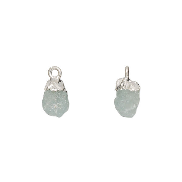 Aquamarine / sterling silver 1pkg1, hand-cut electro-coated nugget drop 8x5mm-9x7mm image number 0