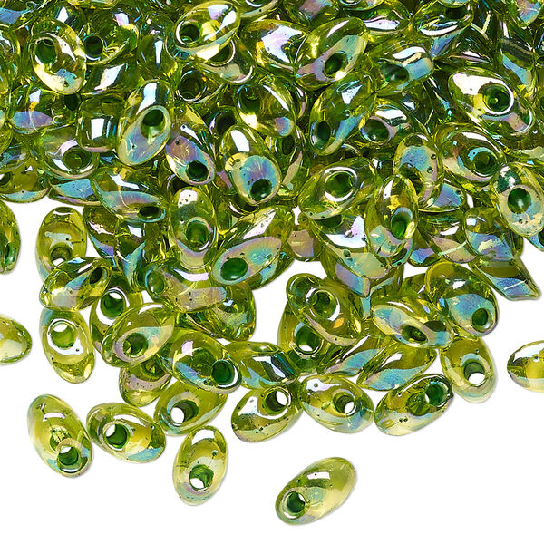 Seed bead, Miyuki, glass, pkg/50g, 7x4mm long magatama, translucent green inside dyed color chartreuse, (LMA-341). image number 0