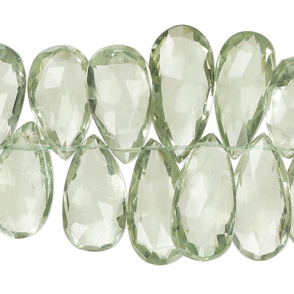 Green quartz 1pkg1, hand-cut top-drilled faceted puffed teardrop bead 7 inch 15x9mm-21x13mm image number 0