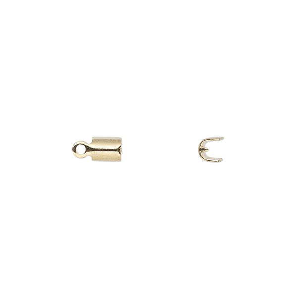 Cord end, fold-over, gold-finished brass, 4x3.5mm with 3mm inside diameter. Sold per pkg of 50. image number 0