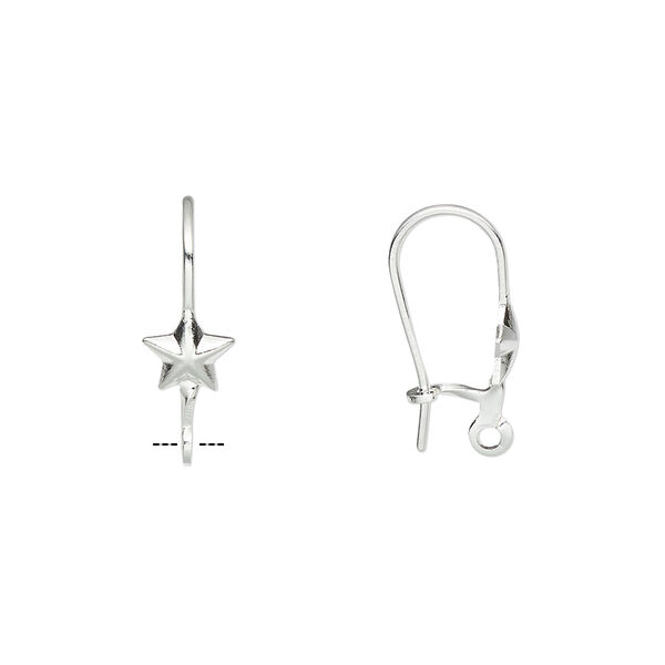 Ear wire, silver-plated brass, 18mm kidney with 6mm star and open loop, 20-21 gauge. Sold per pkg of 50 pairs. image number 0