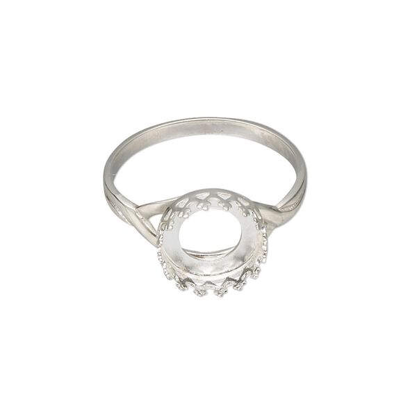 Ring, sterling silver, 11.5mm round with 10mm round cabochon bezel setting, size 9. Sold individually. image number 0