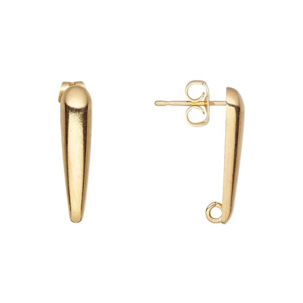 Earstud 1pkg10 gold-plated, 20x4.5mm half-dome long teardrop / hidden open loop / earnuts, brass 5 pair image number 0