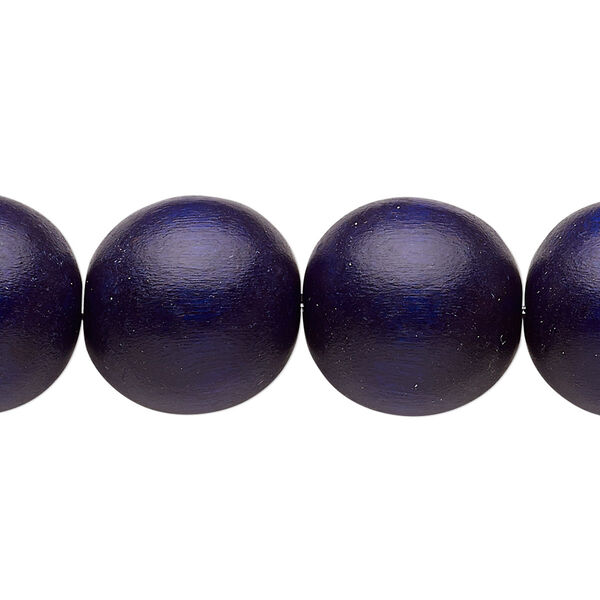 Bead, Taiwanese cheesewood (dyed / waxed), navy blue, 15-16mm round. Sold per 15-1/2" to 16" strand. image number 0