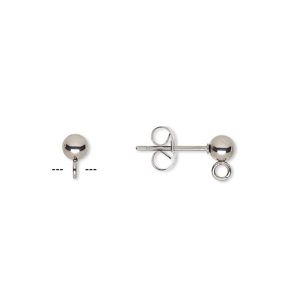 Earstud, stainless steel, 4mm ball with open loop. Sold per pkg of 50 pairs. image number 0