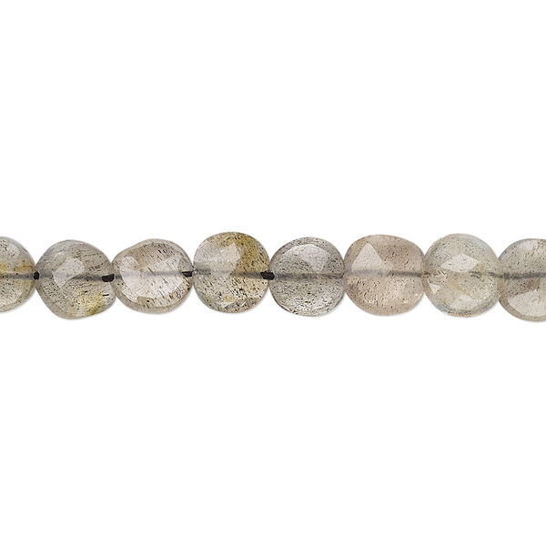Labradorite 1pkg1, hand-cut faceted flat round bead natural 8 inch 6-8mm image number 0