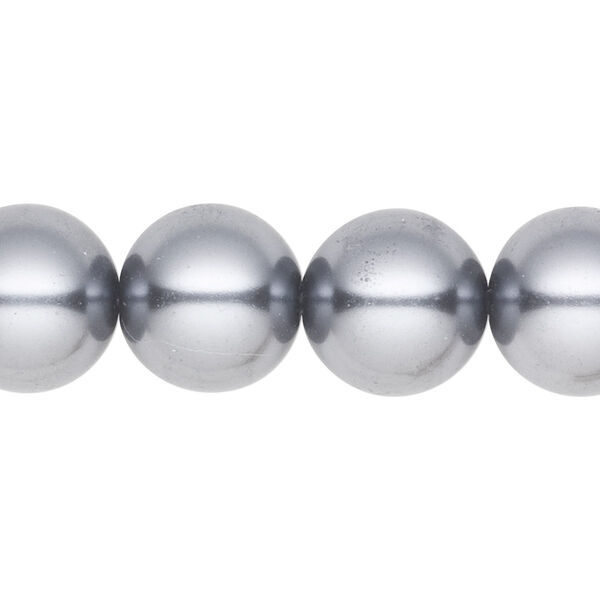 Bead, crystal pearl, pewter, 14mm round. Sold per 15-1/2" to 16" strand, approximately 25 beads. image number 0