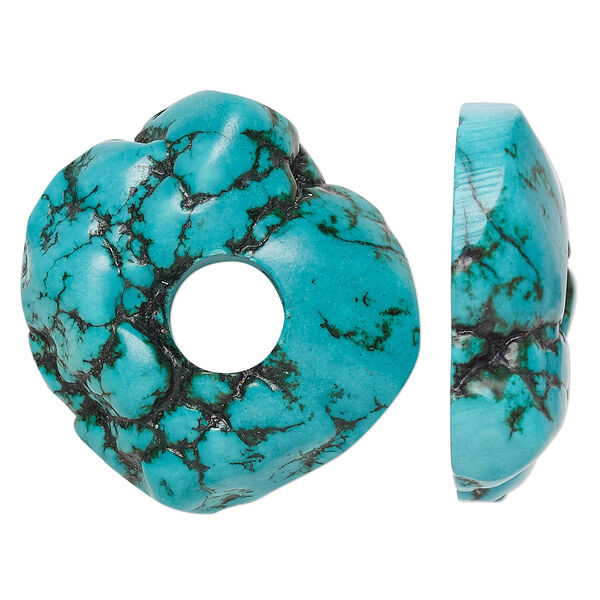 Focal, magnesite (dyed / stabilized), dark blue-green, 38mm freeform donut with 10mm hole, B grade, Mohs hardness 3-1/2 to 4. Sold individually. image number 0
